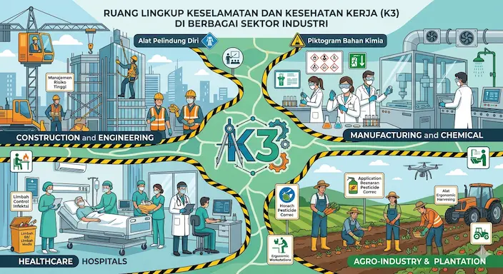 Ikon sektor industri: pabrik, perkantoran, rumah sakit, bengkel, WFH - dwik.xyz